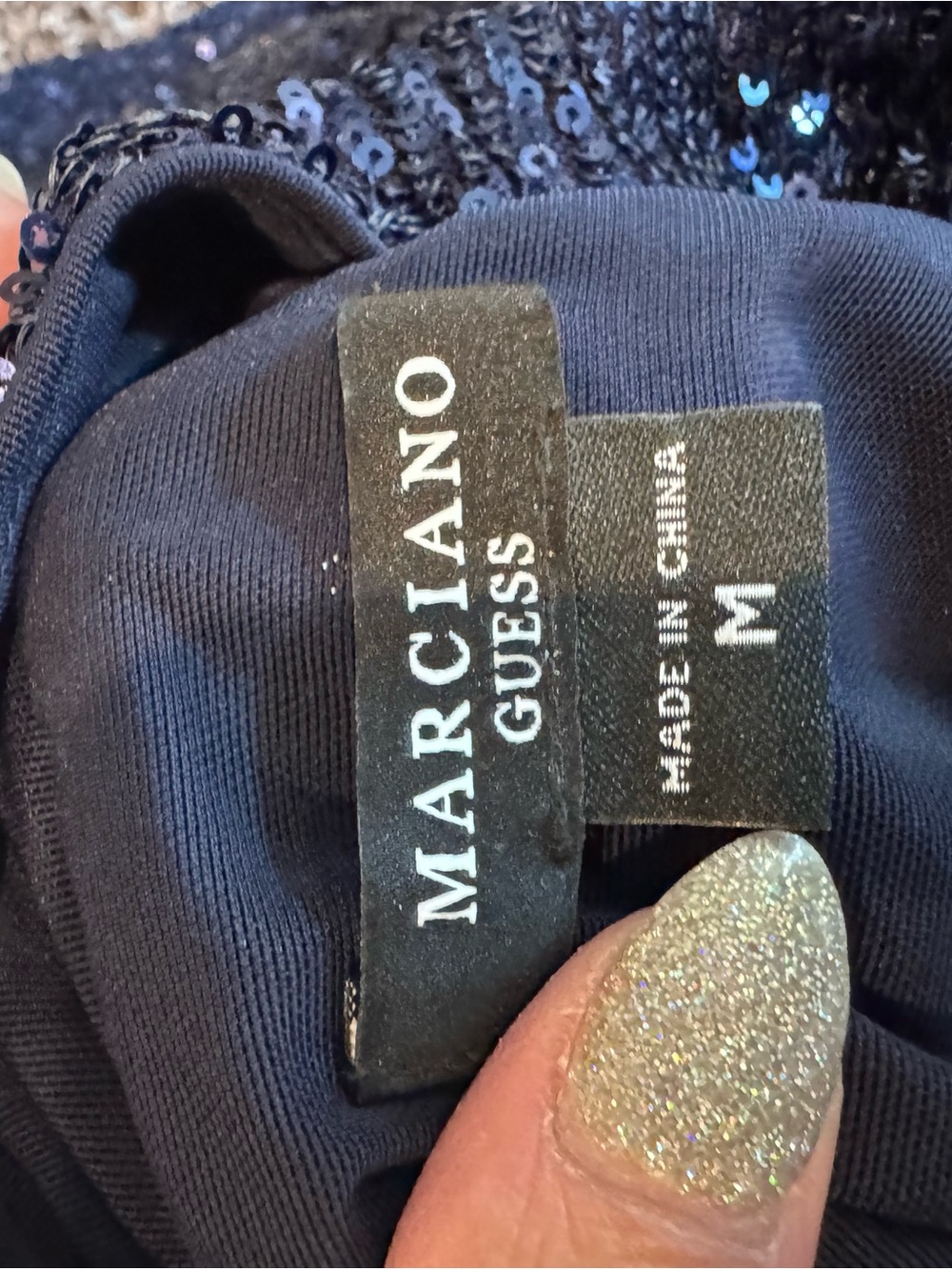Guess Marciano Moonlight Tunic Dress Navy Blue Sequin Dolman Sleeve M NEW $228 - Picture 5 of 12
